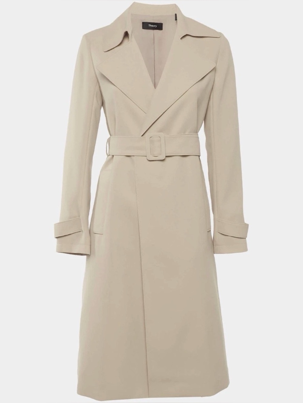 Theory Women’s Crepe Beige Oaklane Belted Trench Coat
